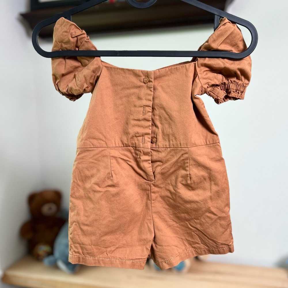 Janie & Jack 2T Romper Brown with Puffed Sleeves - Picture 5 of 12